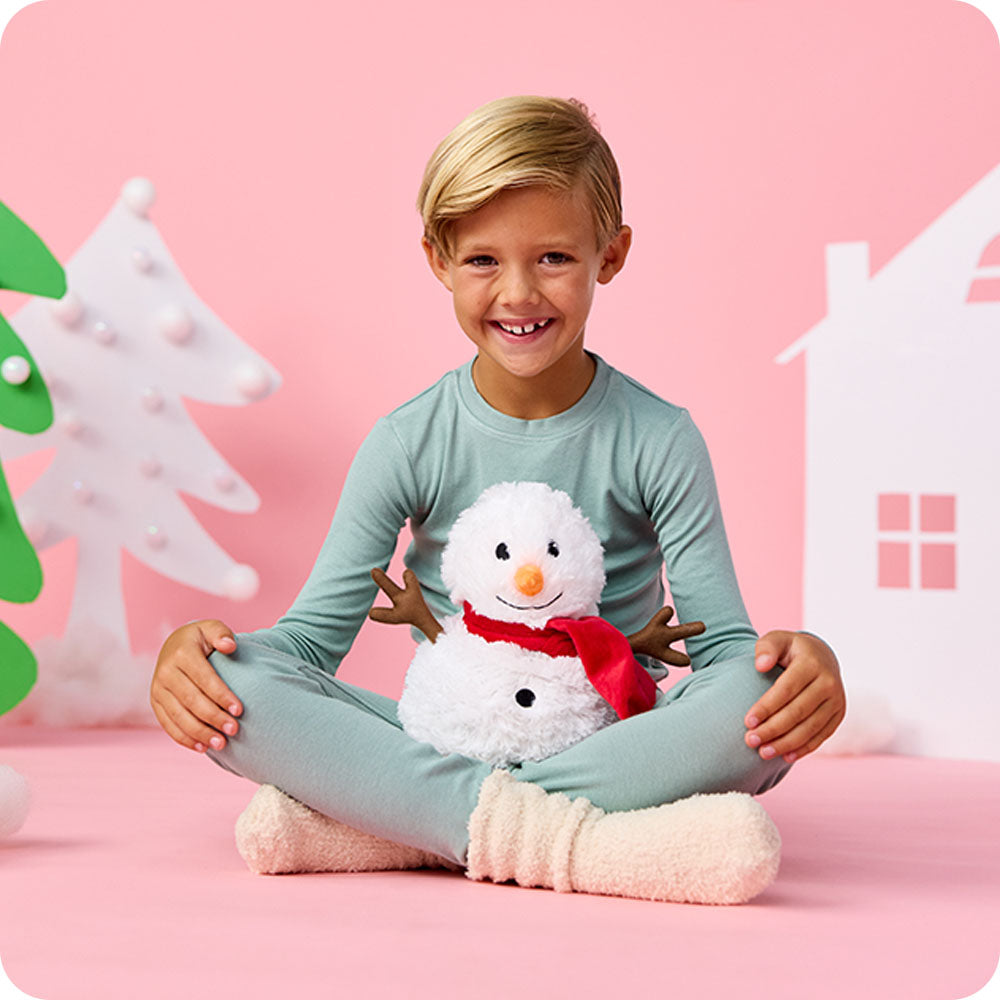 Red Scarf Snowman Warmies - Cozy Glow