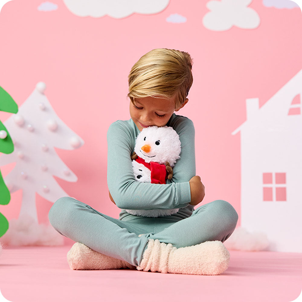 Red Scarf Snowman Warmies - Cozy Glow